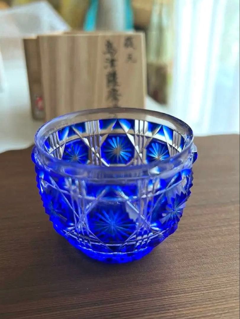 新品 美品 猪口 復元 島津薩摩切子 薩摩ガラス 藍