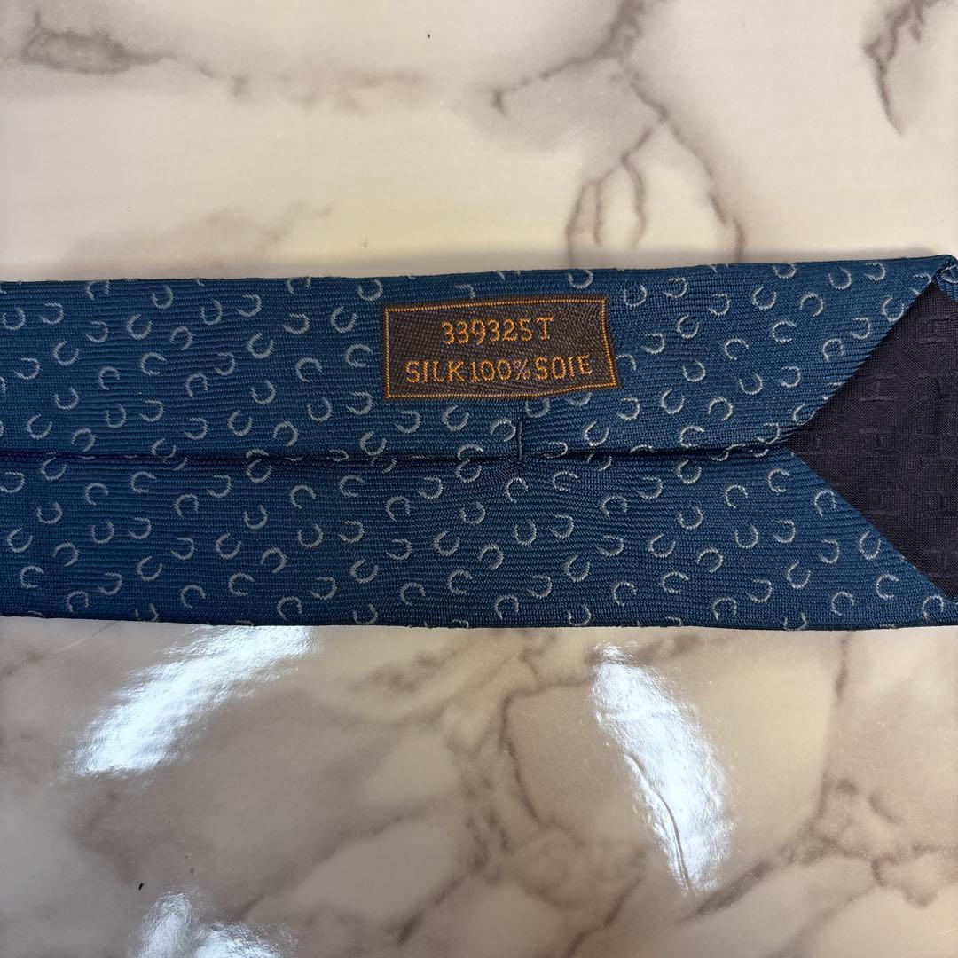 【極美品✨】HERMES ネクタイ　ファソネ　馬蹄　H柄　ネイビー　紺色　刺繍