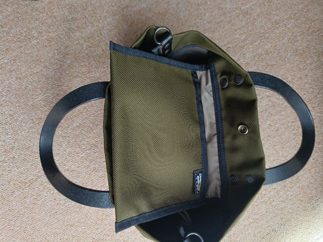 カワニシカバン　ミコＳ持手ロング　カーキ　コーデュラ　栃木レザー　帆布かぶせ蓋付