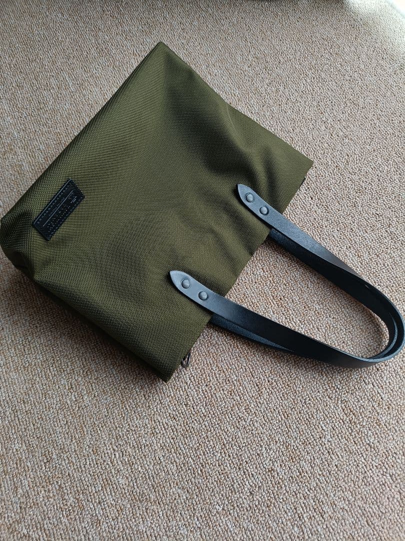 カワニシカバン　ミコＳ持手ロング　カーキ　コーデュラ　栃木レザー　帆布かぶせ蓋付