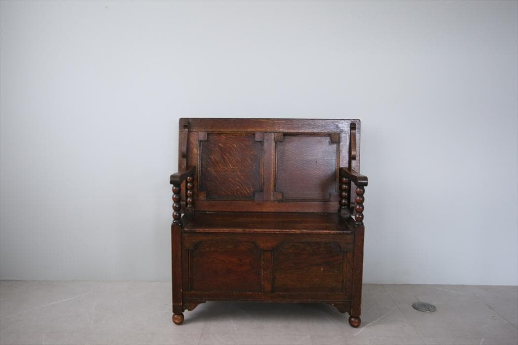 英国アンティーク木製モンクスベンチ/椅子イスチェア/収納机テーブル(89-231