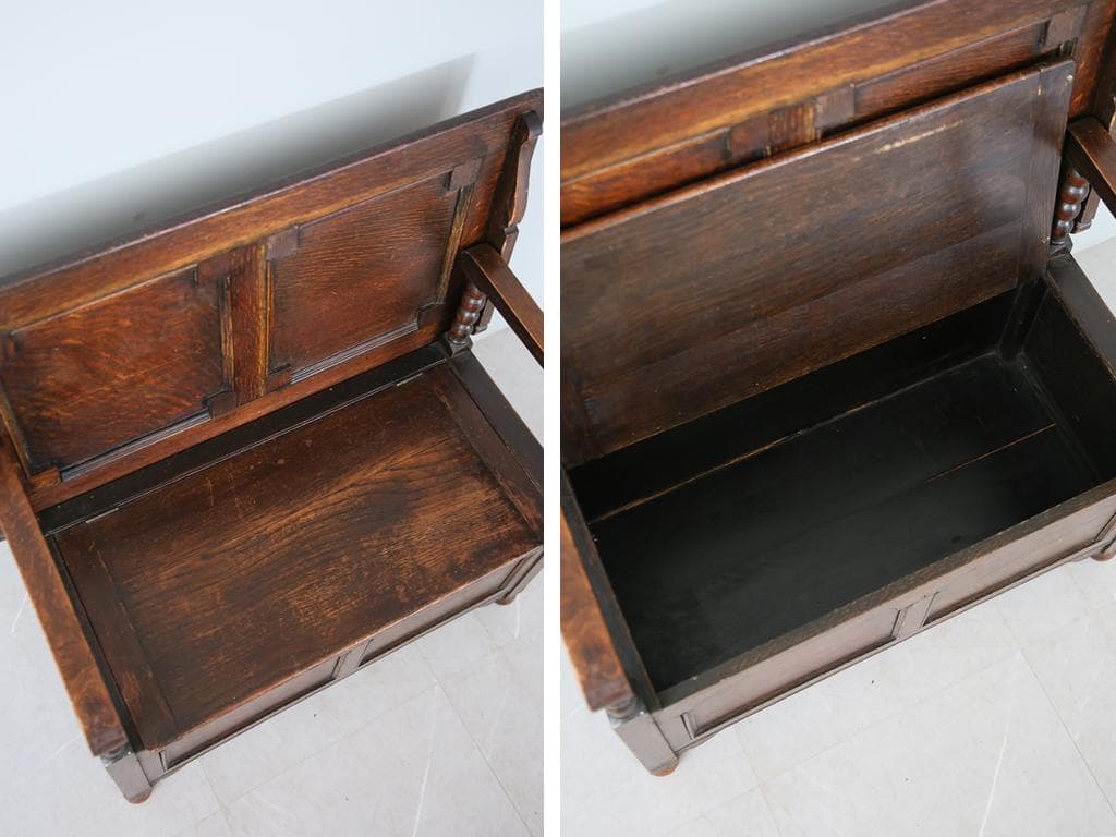 英国アンティーク木製モンクスベンチ/椅子イスチェア/収納机テーブル(89-231