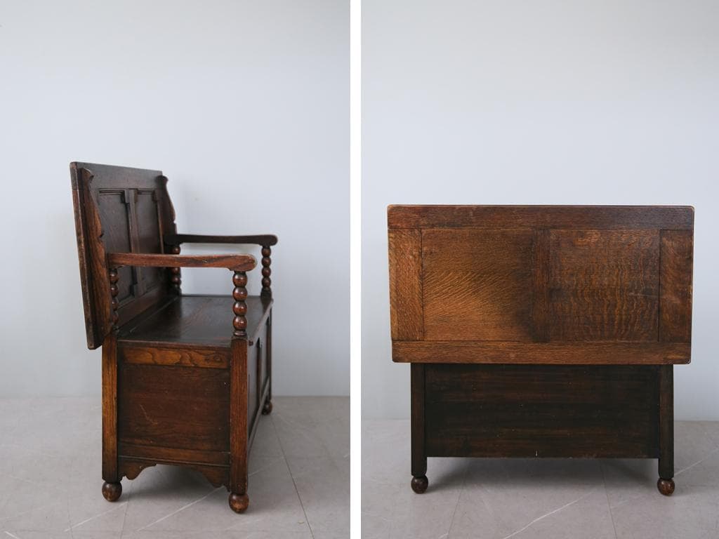 英国アンティーク木製モンクスベンチ/椅子イスチェア/収納机テーブル(89-231