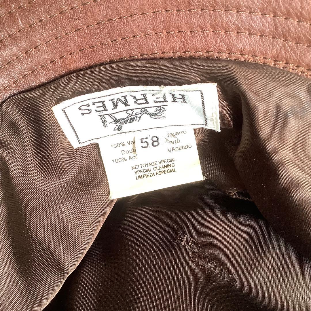 エルメスブラウンレザー バケットハット サイズ58