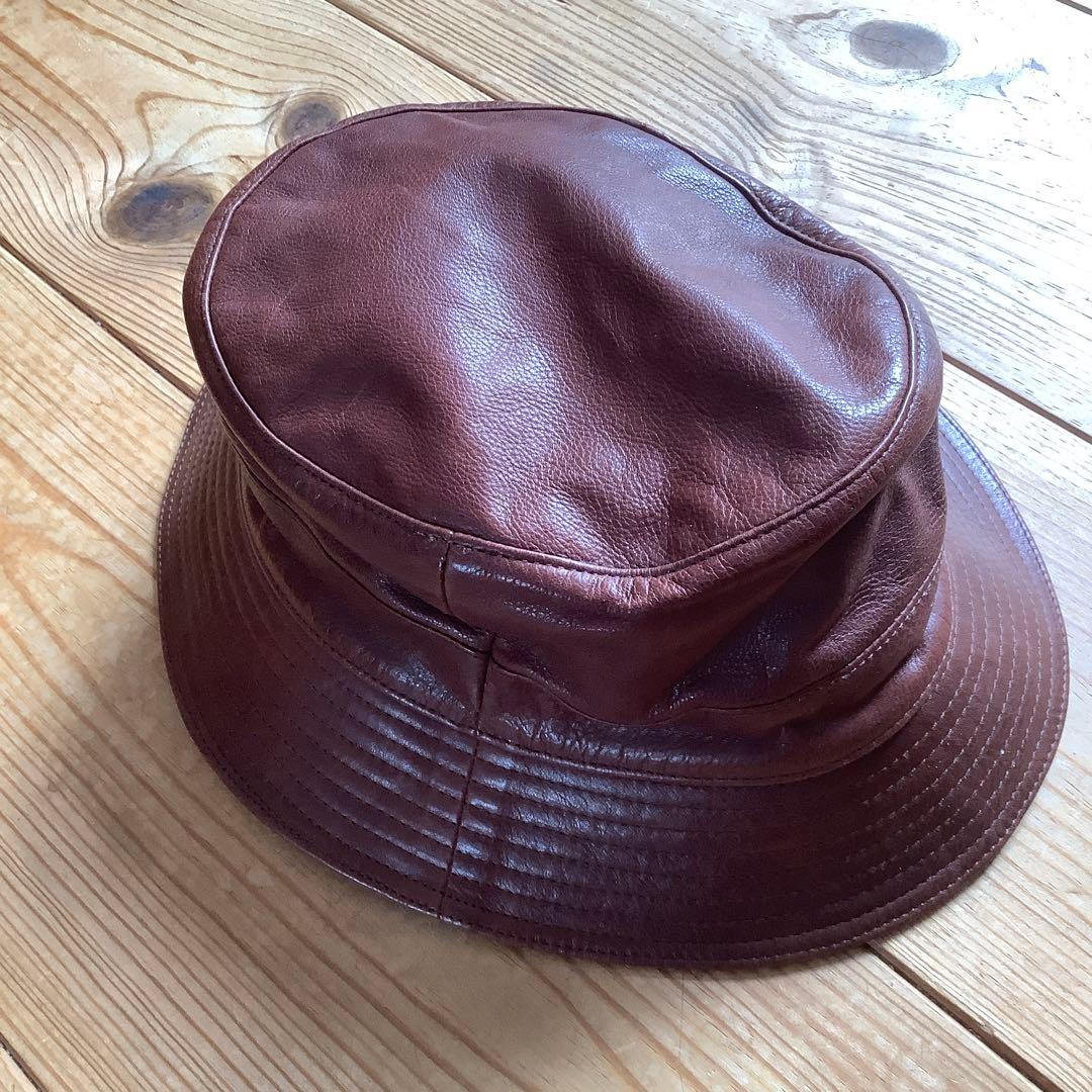 エルメスブラウンレザー バケットハット サイズ58
