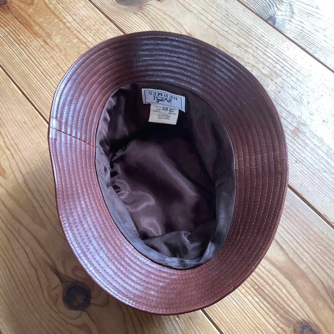 エルメスブラウンレザー バケットハット サイズ58