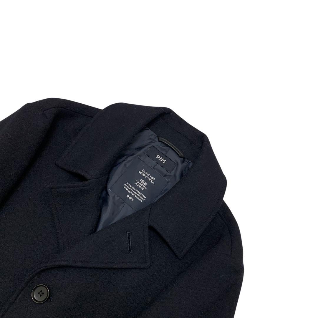 【美品】SHIPS✨スーパー160s メリノウール シングルピーコート ネイビー