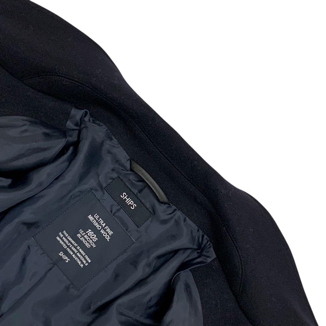 【美品】SHIPS✨スーパー160s メリノウール シングルピーコート ネイビー