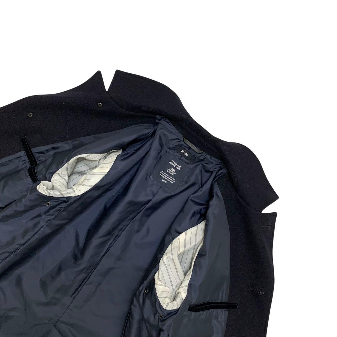 【美品】SHIPS✨スーパー160s メリノウール シングルピーコート ネイビー