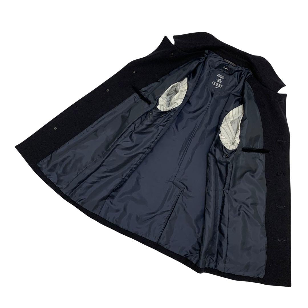 【美品】SHIPS✨スーパー160s メリノウール シングルピーコート ネイビー