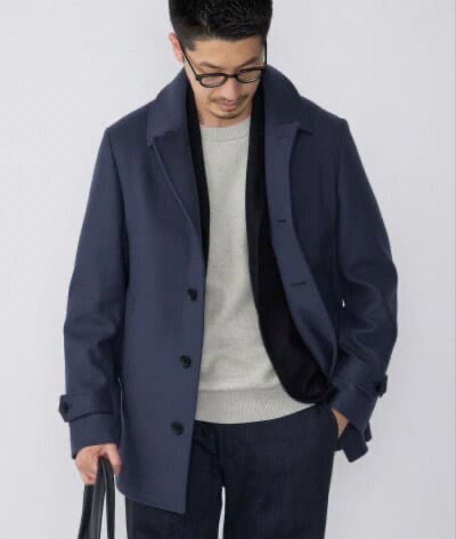 【美品】SHIPS✨スーパー160s メリノウール シングルピーコート ネイビー