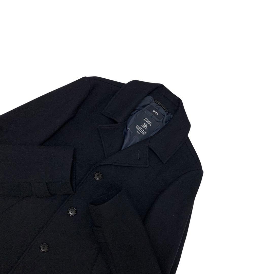 【美品】SHIPS✨スーパー160s メリノウール シングルピーコート ネイビー