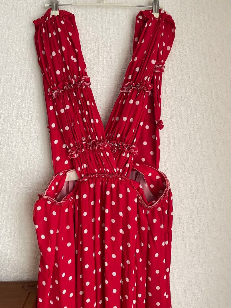 コムデギャルソン コムコム 吊りスカート ドット レッド S