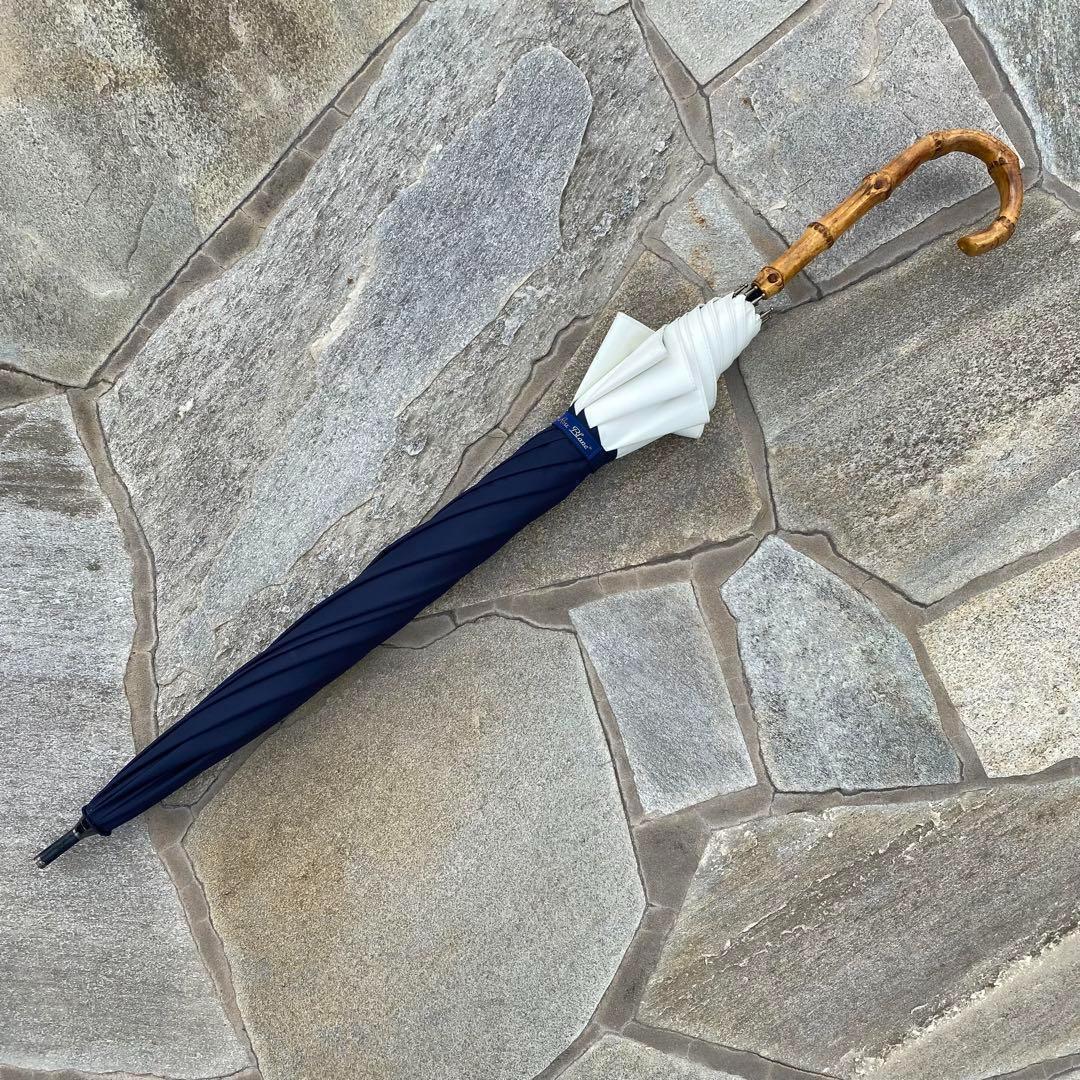 芦屋ロサブラン♡遮光日傘　長傘　ネイビー　紺色　バンブー　持ち手竹　紫外線対策