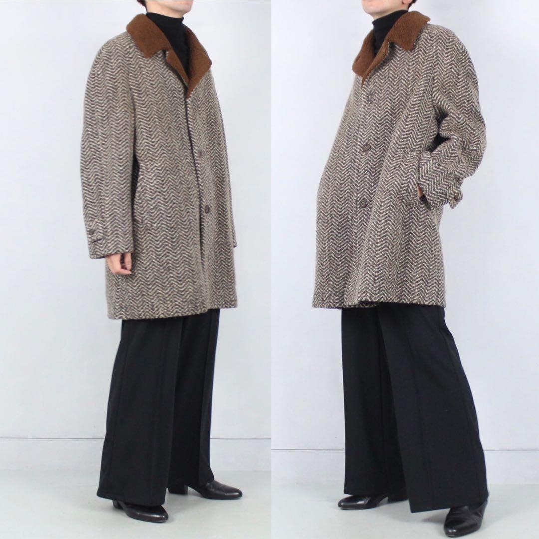 絢爛豪華☆D&Gイタリア製 ブラウンボア ヘリンボーン ウールハーフコート LL