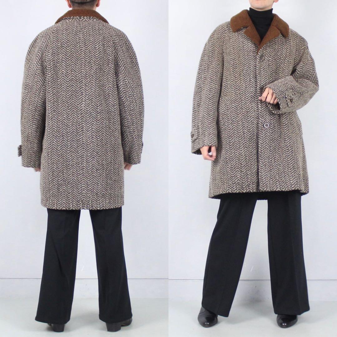 絢爛豪華☆D&Gイタリア製 ブラウンボア ヘリンボーン ウールハーフコート LL