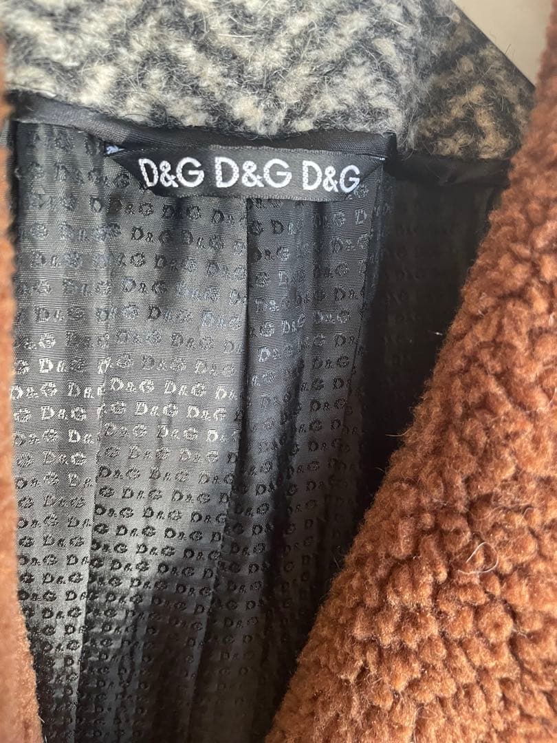 絢爛豪華☆D&Gイタリア製 ブラウンボア ヘリンボーン ウールハーフコート LL