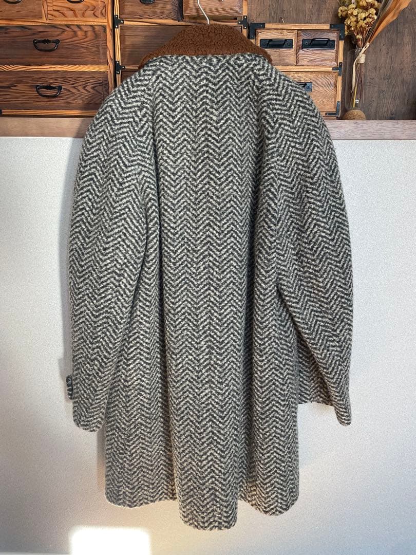 絢爛豪華☆D&Gイタリア製 ブラウンボア ヘリンボーン ウールハーフコート LL