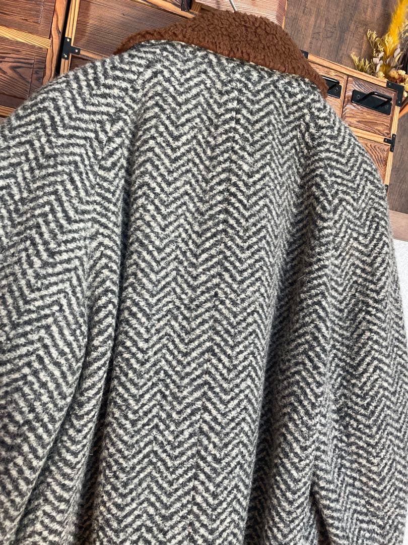 絢爛豪華☆D&Gイタリア製 ブラウンボア ヘリンボーン ウールハーフコート LL