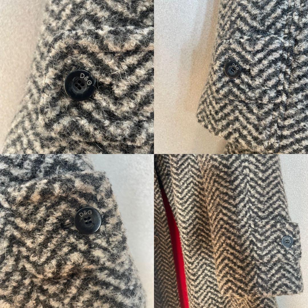 絢爛豪華☆D&Gイタリア製 ブラウンボア ヘリンボーン ウールハーフコート LL