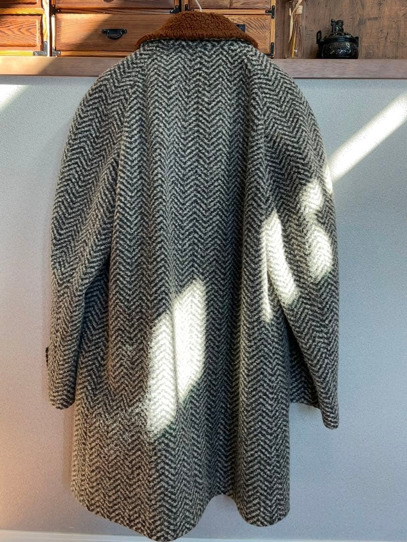 絢爛豪華☆D&Gイタリア製 ブラウンボア ヘリンボーン ウールハーフコート LL