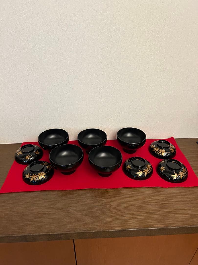 輪島塗　大椀　紅葉蒔絵五客