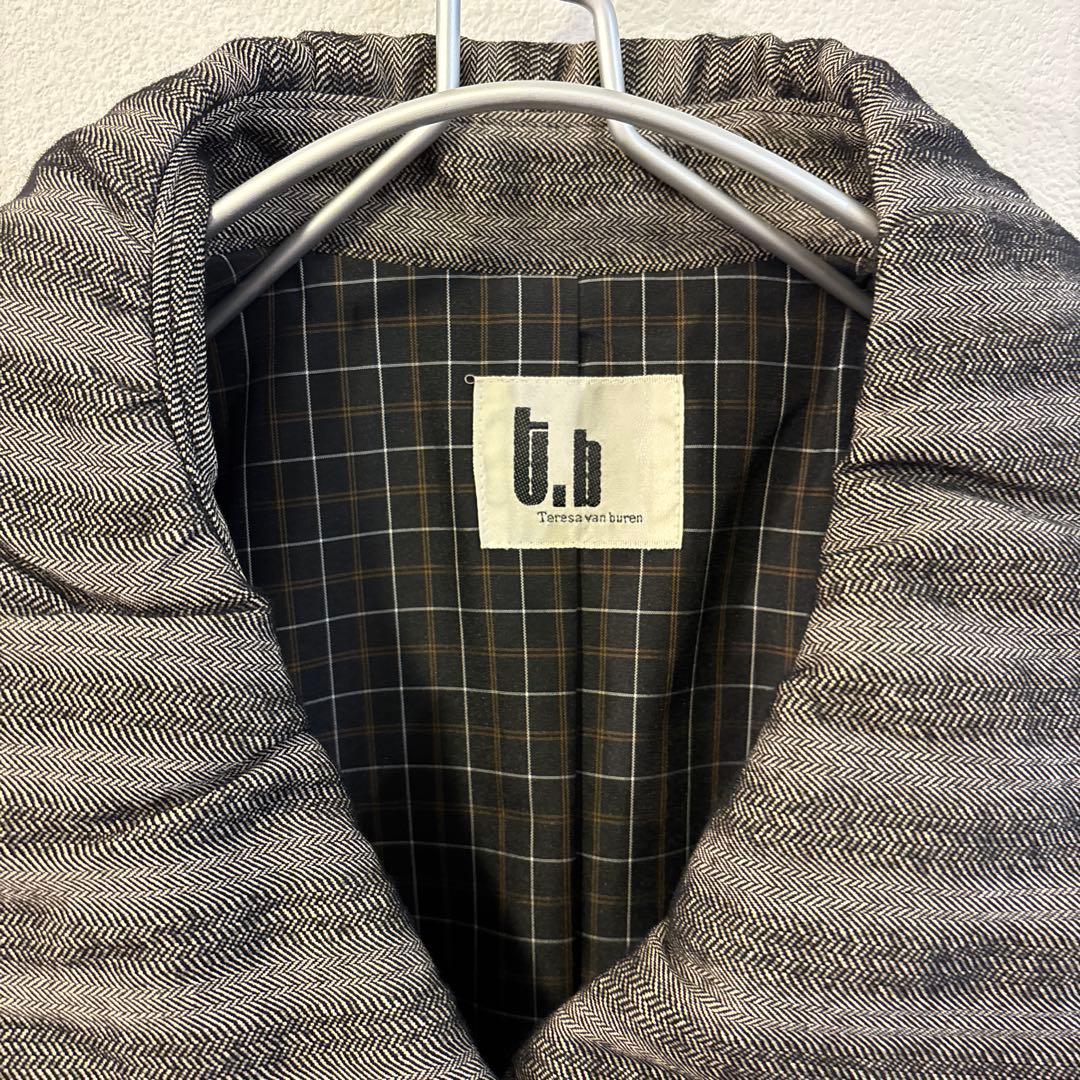 t.b 美品ストライプ ロングコート グレー ブラック