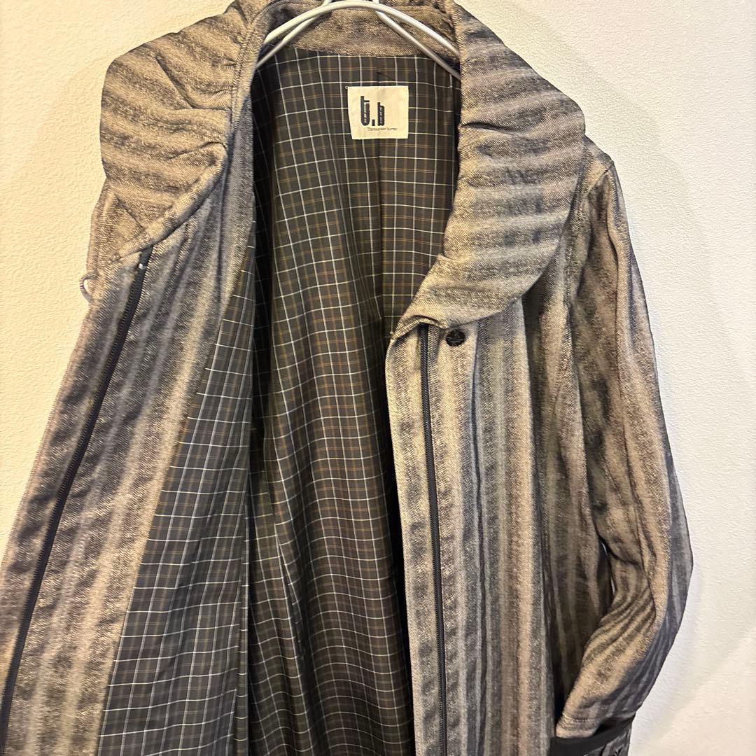 t.b 美品ストライプ ロングコート グレー ブラック