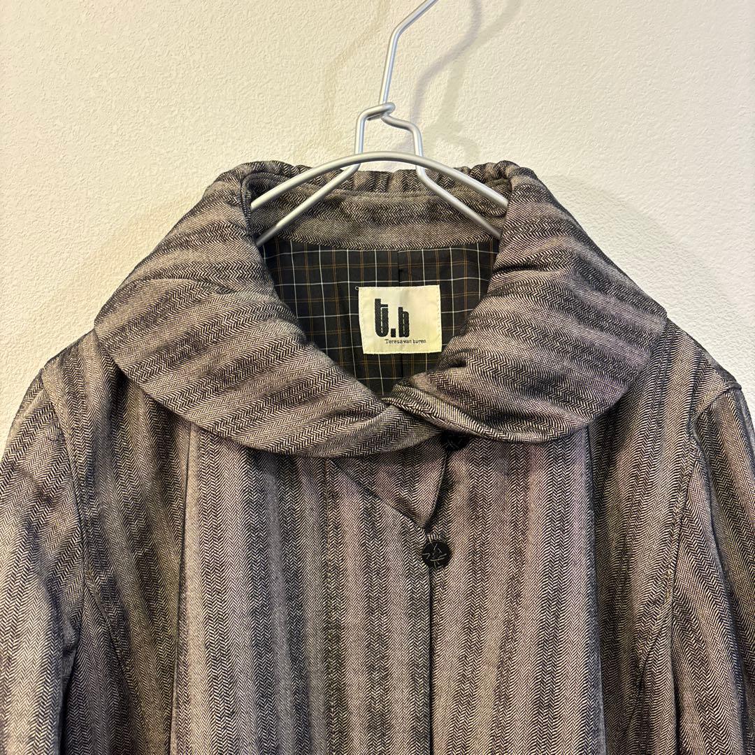 t.b 美品ストライプ ロングコート グレー ブラック