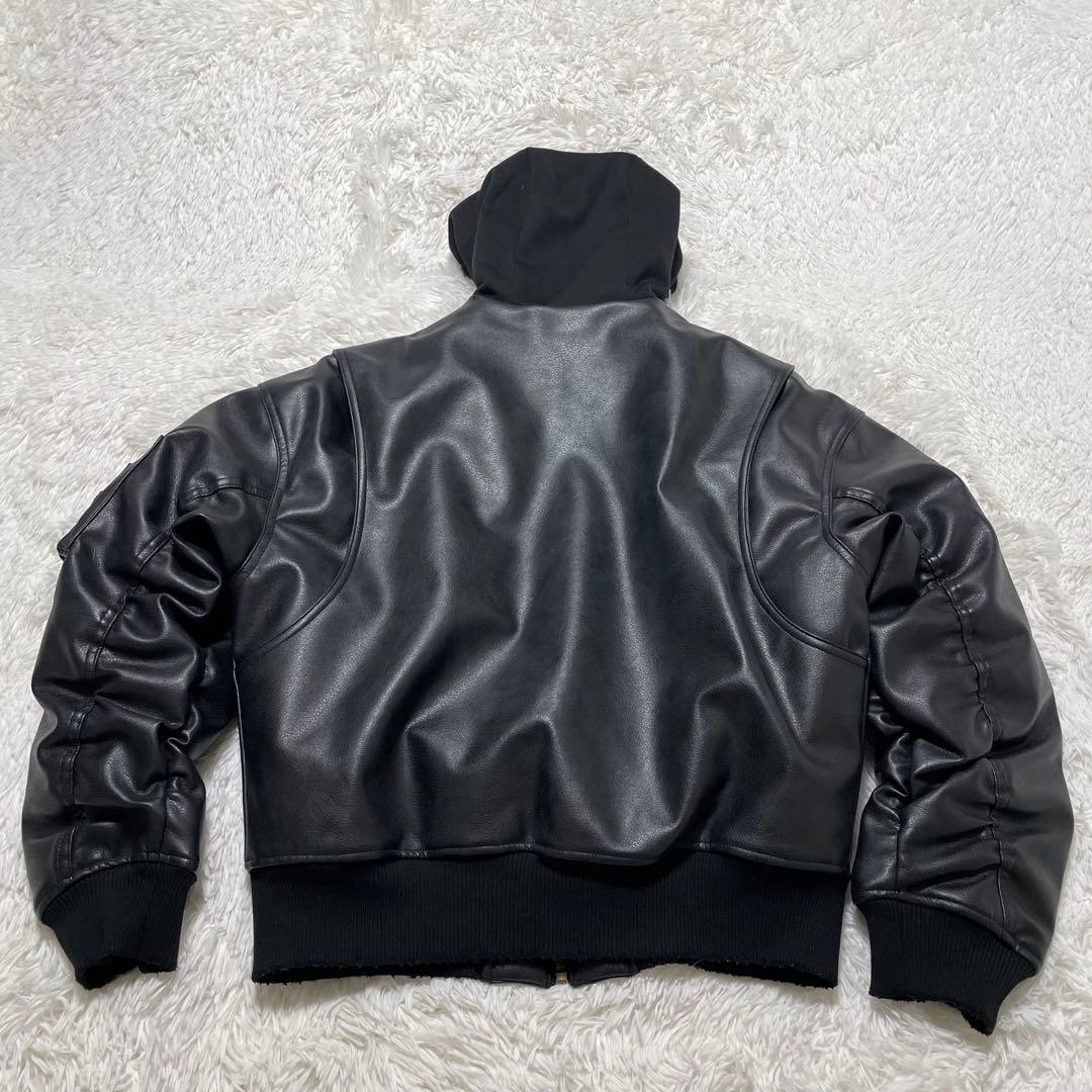 美品　ZARA ザラ コントラストフード付きフェイクレザー ジャケット S 黒