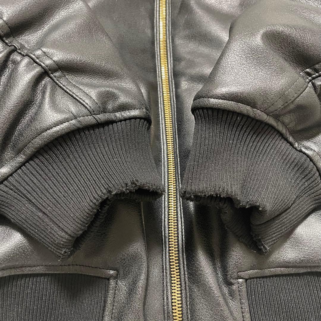 美品　ZARA ザラ コントラストフード付きフェイクレザー ジャケット S 黒