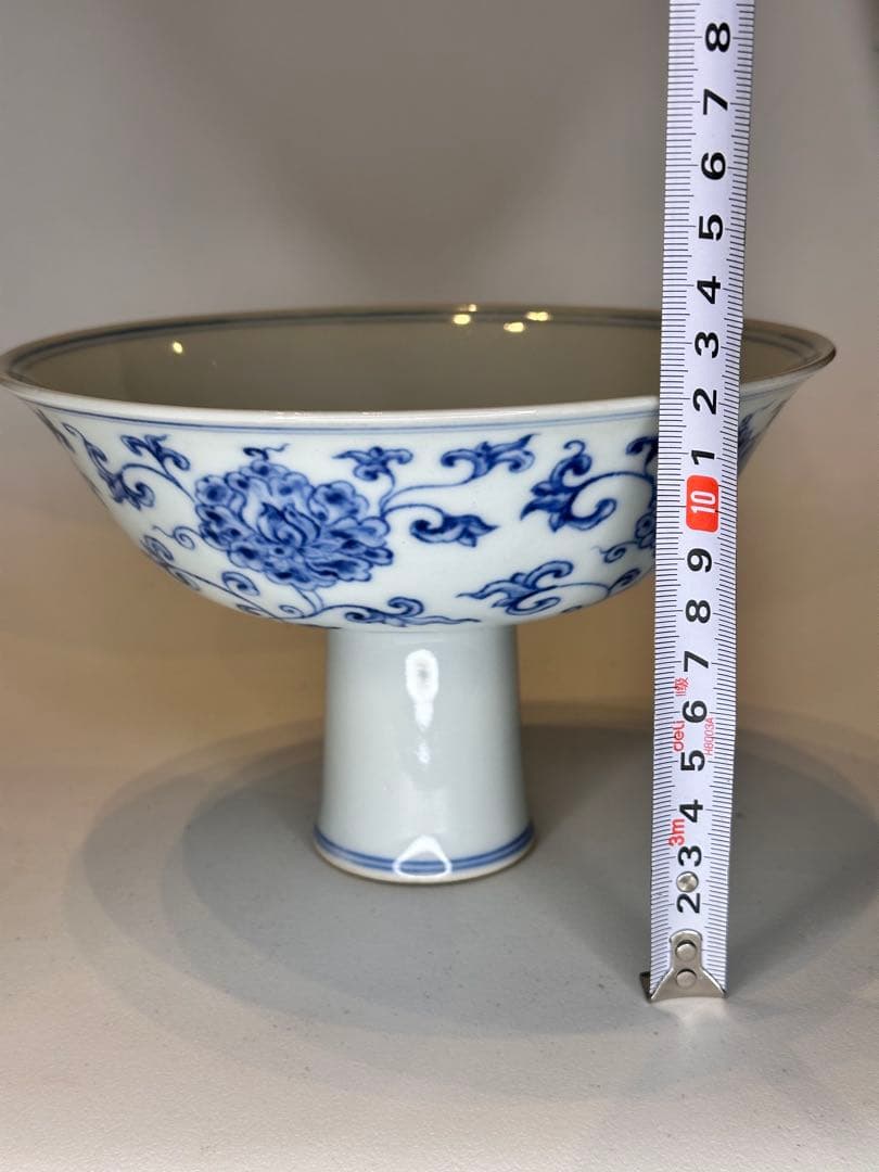 大明正徳年制 底款 高杯 高台 青花染付 花卉文 中国古董品 コレクション