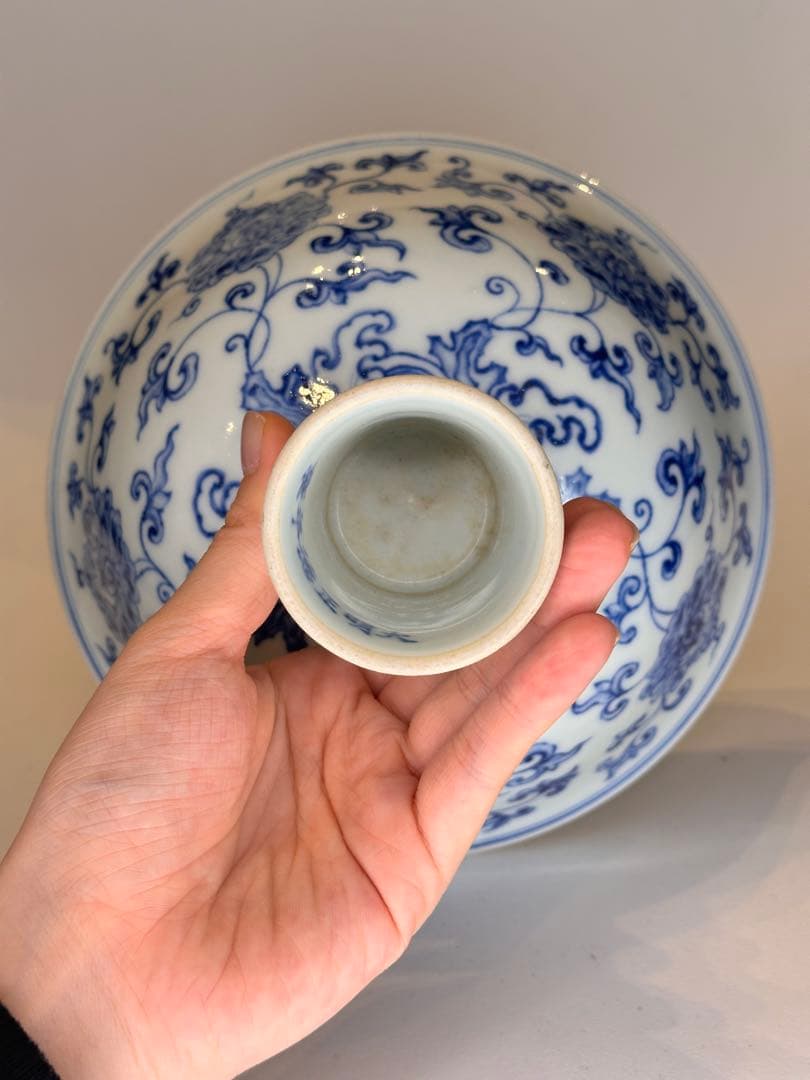 大明正徳年制 底款 高杯 高台 青花染付 花卉文 中国古董品 コレクション