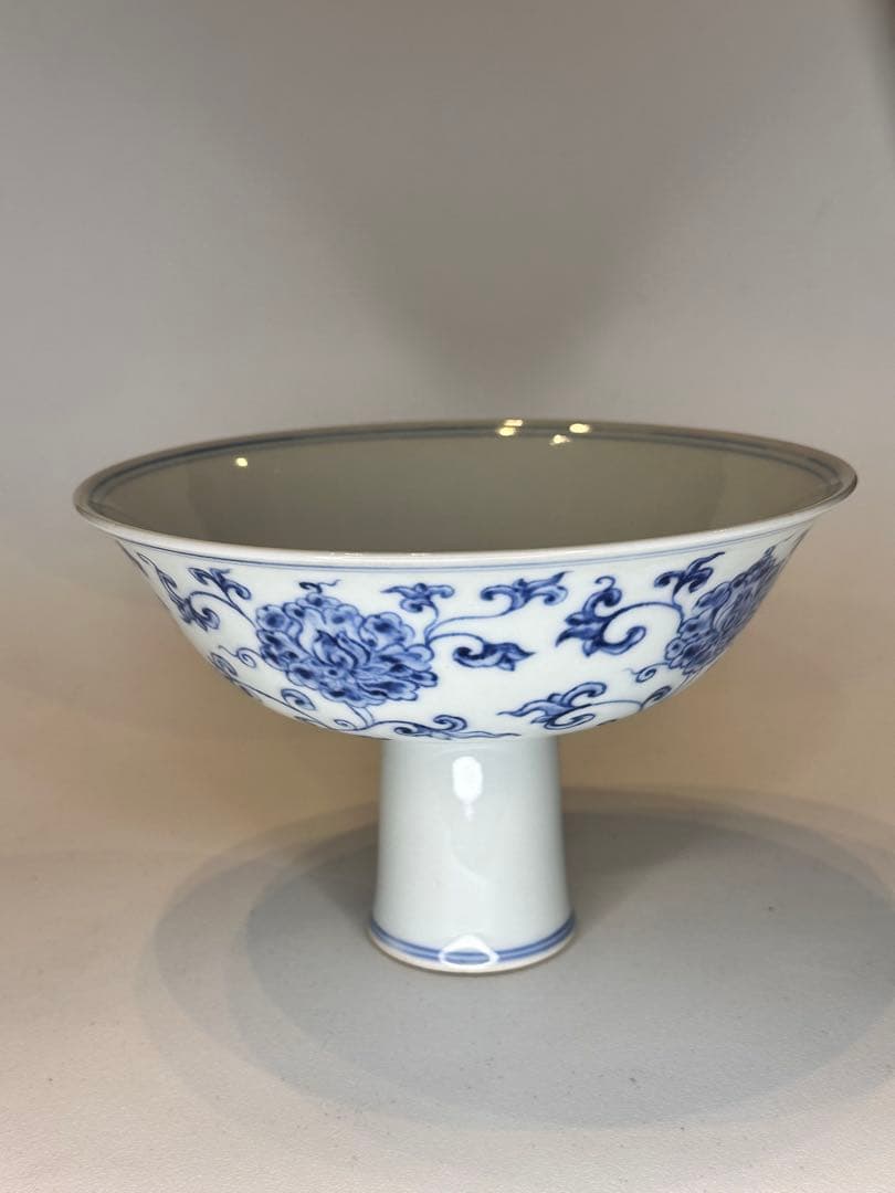 大明正徳年制 底款 高杯 高台 青花染付 花卉文 中国古董品 コレクション