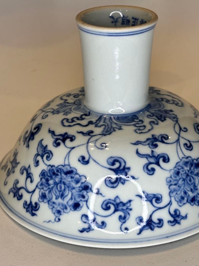 大明正徳年制 底款 高杯 高台 青花染付 花卉文 中国古董品 コレクション