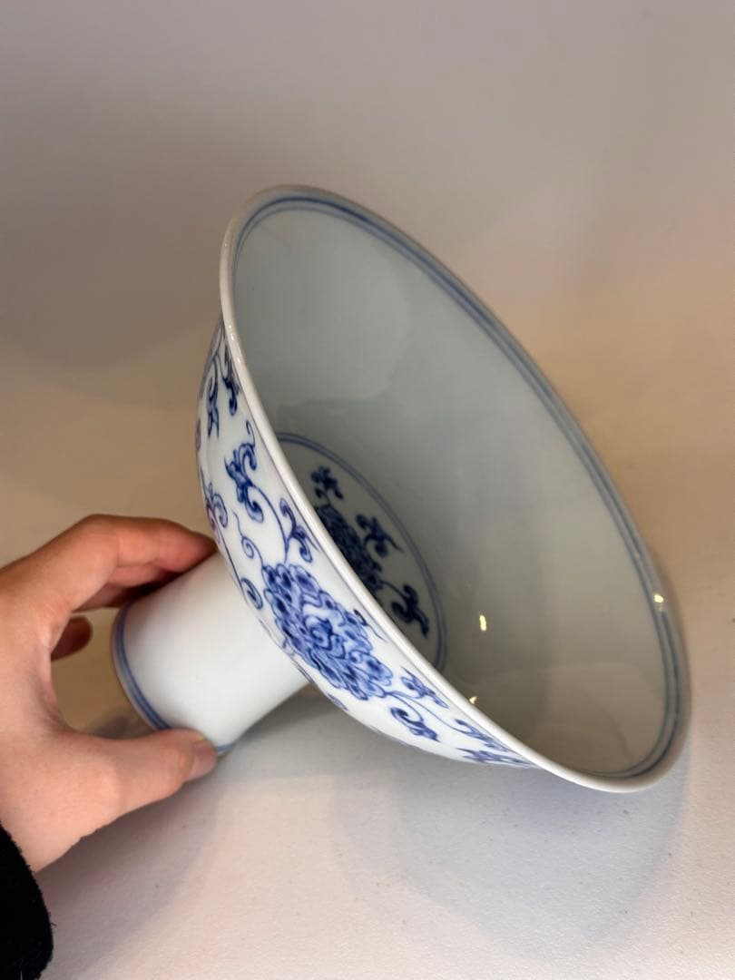 大明正徳年制 底款 高杯 高台 青花染付 花卉文 中国古董品 コレクション