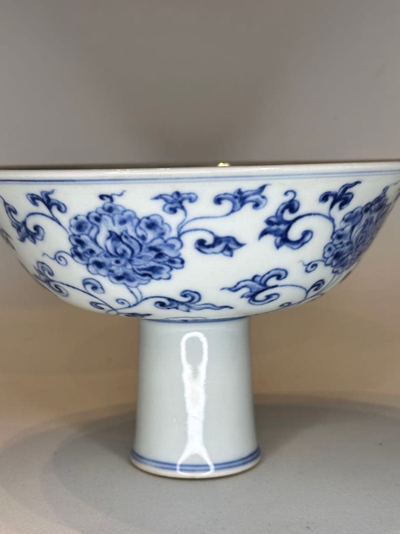 大明正徳年制 底款 高杯 高台 青花染付 花卉文 中国古董品 コレクション