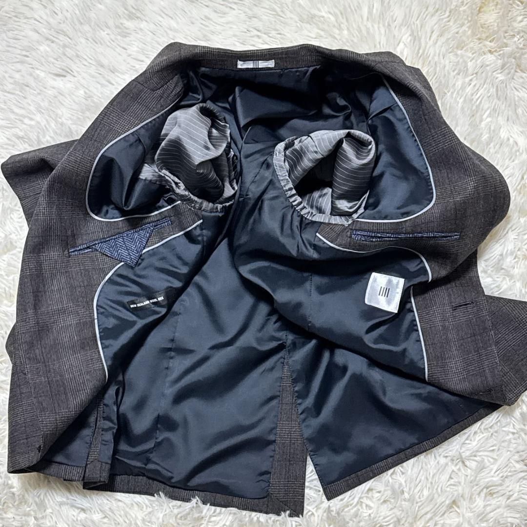 スーツセレクト　スーツ上下　ニュージーランドウール　グレンチェック　A6 濃茶