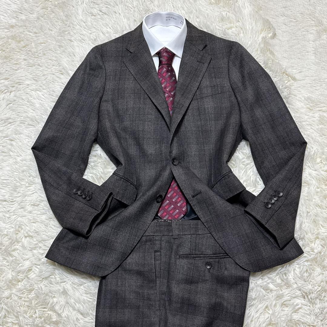 スーツセレクト　スーツ上下　ニュージーランドウール　グレンチェック　A6 濃茶