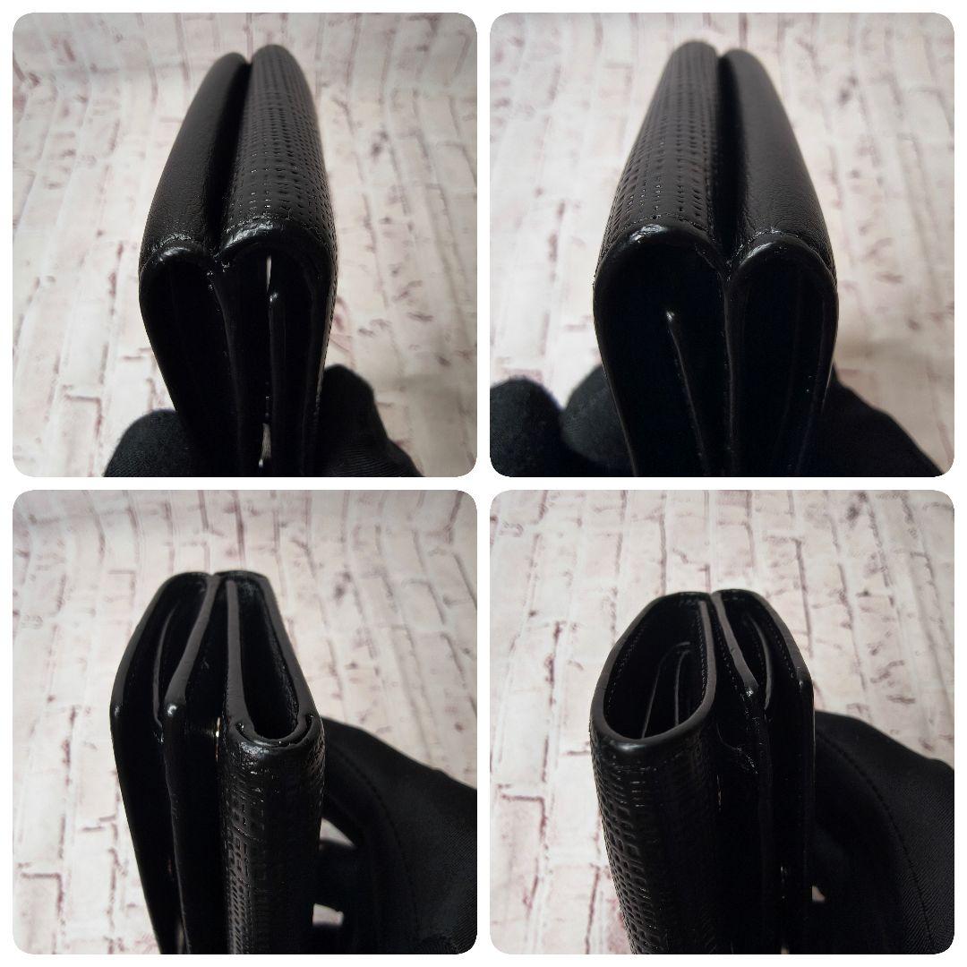 【美品】ロエベ 三つ折り財布 トライフォールド リネン アナグラム 本革／黒A