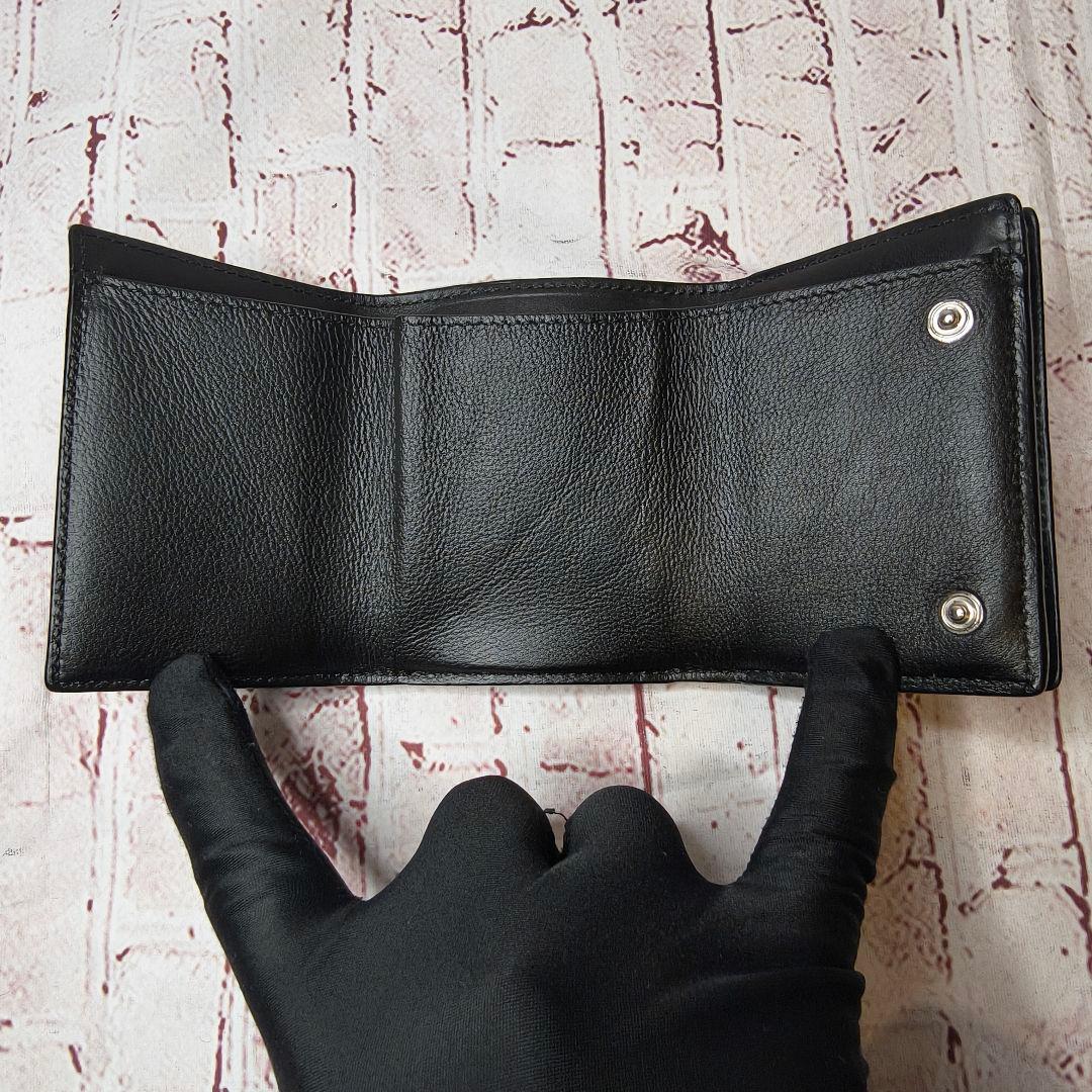 【美品】ロエベ 三つ折り財布 トライフォールド リネン アナグラム 本革／黒A
