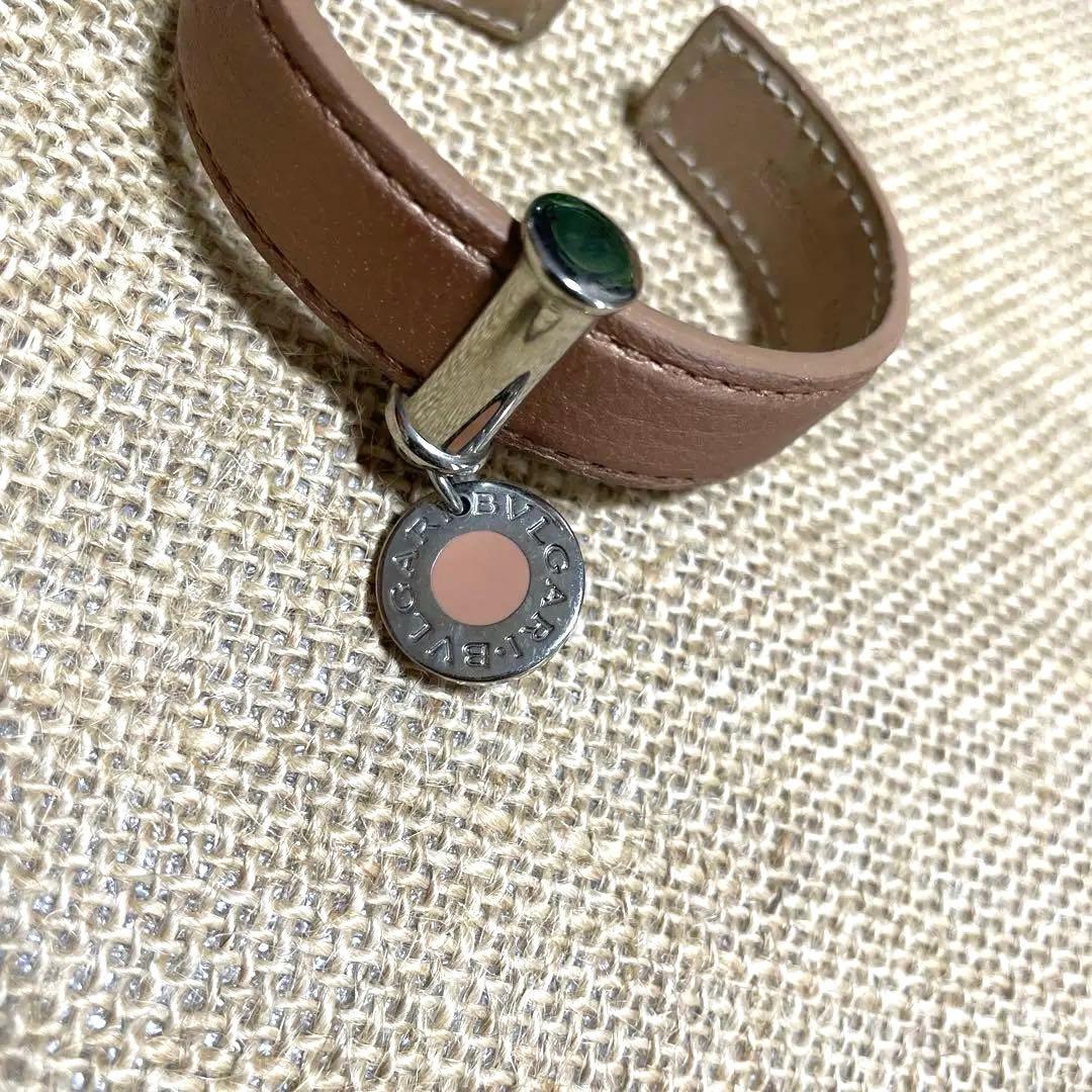 ブルガリ　レザーバングル　カフブレスレット　ブラウン