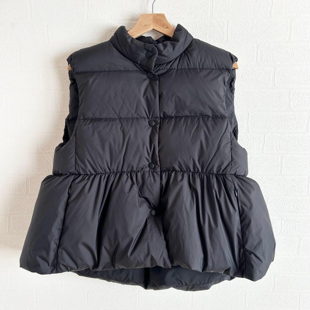 PaDD ペプラムダウンベスト　ブラック　収納袋つき　M