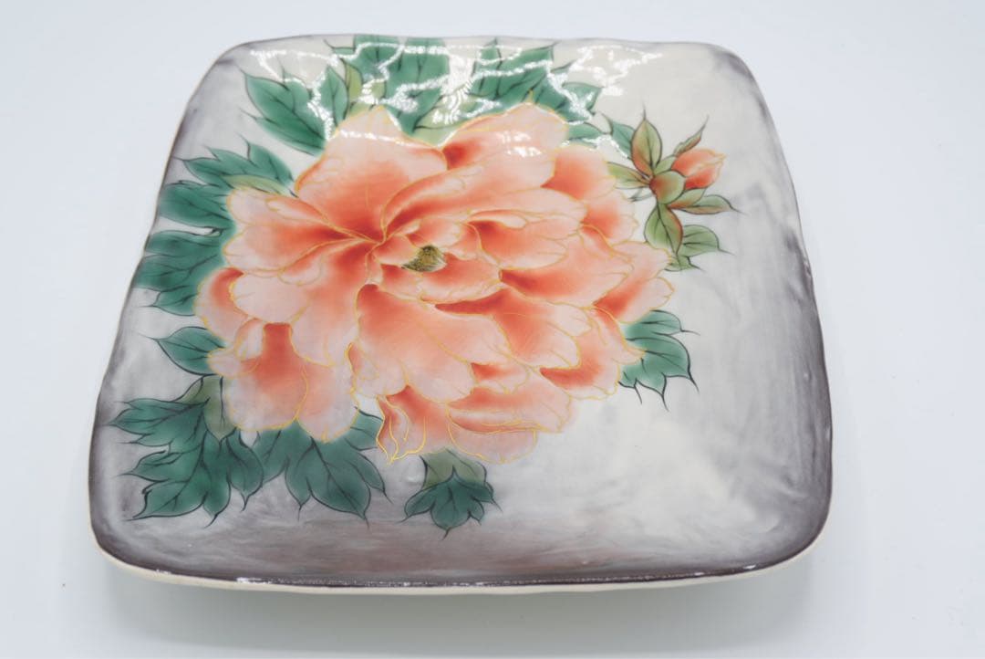 京焼　清水焼　陶葊　牡丹　角皿