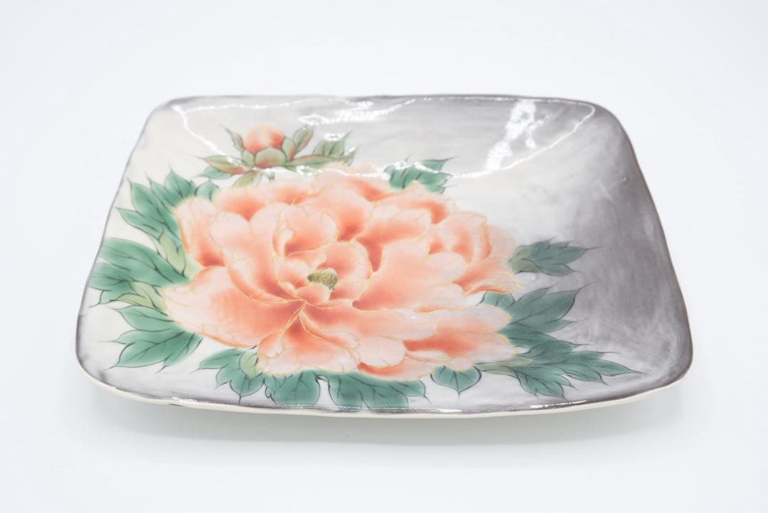 京焼　清水焼　陶葊　牡丹　角皿