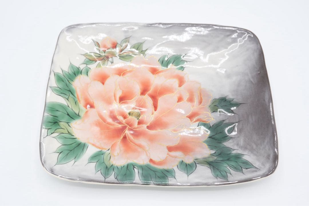 京焼　清水焼　陶葊　牡丹　角皿