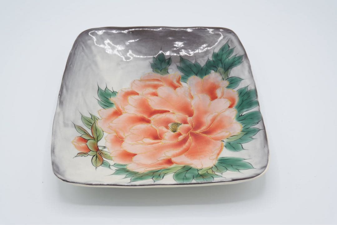 京焼　清水焼　陶葊　牡丹　角皿