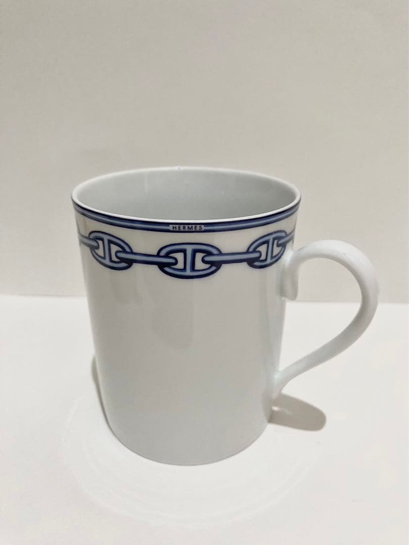 エルメスマグカップ シェーヌダンクル プラチナ&ブルー