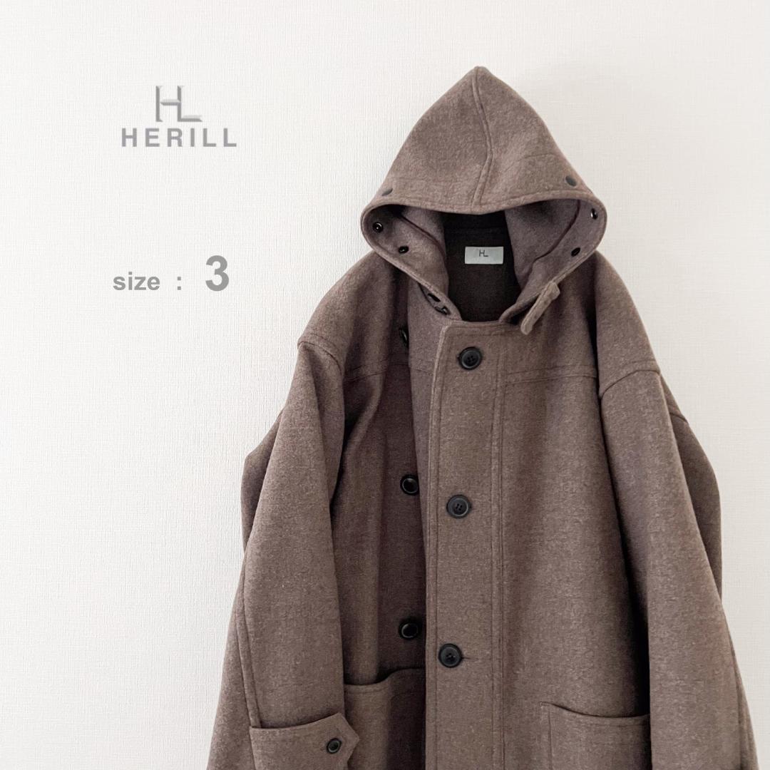 【美品】HERILL ヘリル　ダッフルコート size3 ナチュラル（ブラウン）