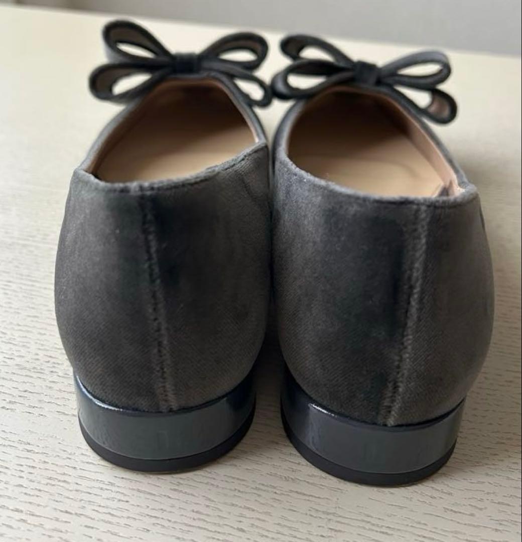 LE TALON グレー リボン付きバレエシューズ　ラウンドリボンバレリーナ